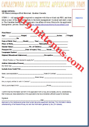 CANDLEWOOD SUITES HOTELS FOREIGN WORKERS EMPLOYMENT APPLICATION FORM 1